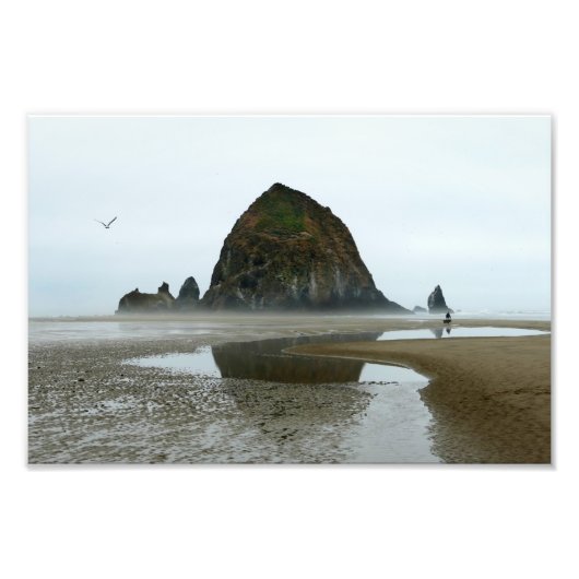 Haystack Rock Reflection, Cannon Beach, Oregon Foto Afdruk (Voorkant)