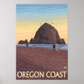 Haystack Rock Vintage Travel Poster (Voorkant)