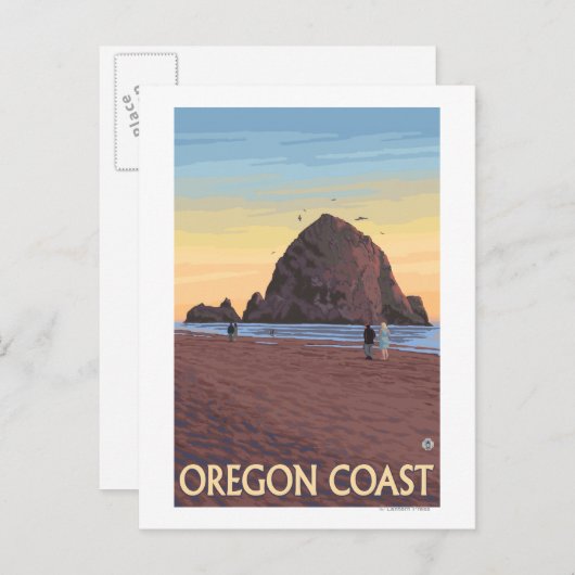 Haystack Rock Vintage Travel Poster Briefkaart (Voorkant / Achterkant)