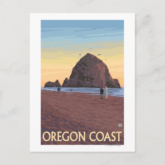 Haystack Rock Vintage Travel Poster Briefkaart (Voorkant)