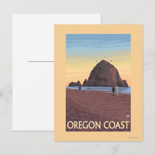 Haystack Rock Vintage Travel Poster Briefkaart (Voorkant / Achterkant)