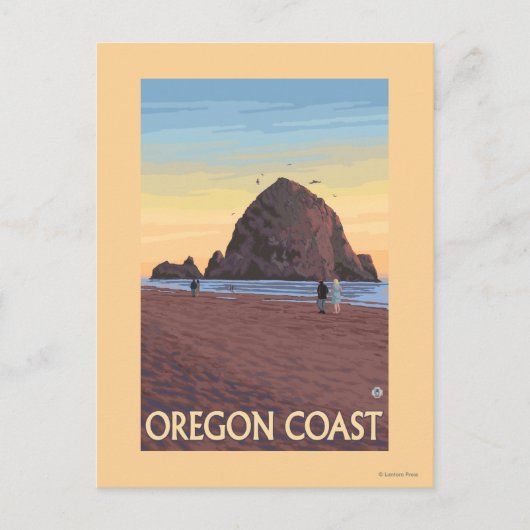 Haystack Rock Vintage Travel Poster Briefkaart (Voorkant)
