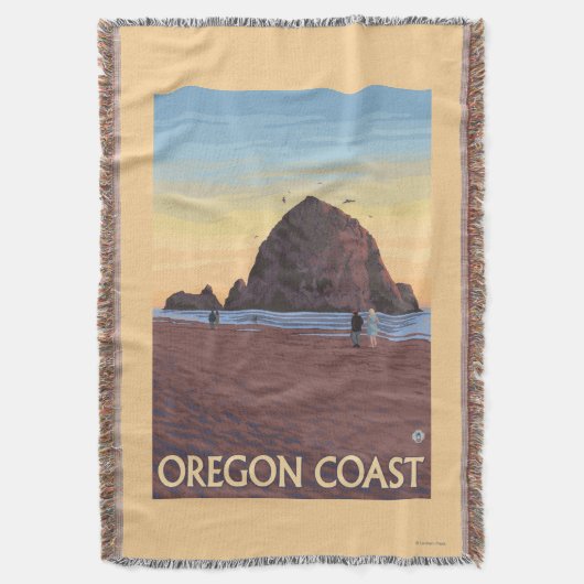 Haystack Rock Vintage Travel Poster Deken (Voorkant Verticaal)