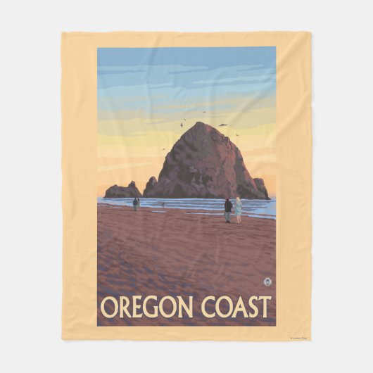 Haystack Rock Vintage Travel Poster Fleece Deken (Voorkant)