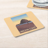 Haystack Rock Vintage Travel Poster Kartonnen Onderzetters (Schuin)