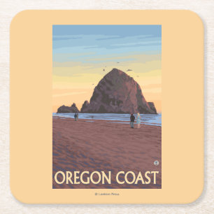 Haystack Rock Vintage Travel Poster Kartonnen Onderzetters