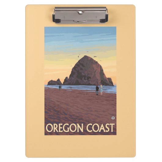 Haystack Rock Vintage Travel Poster Klembord (Voorkant)