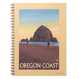 Haystack Rock Vintage Travel Poster Notitieboek