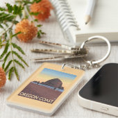 Haystack Rock Vintage Travel Poster Sleutelhanger (Voorkant Rechts)