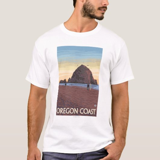 Haystack Rock Vintage Travel Poster T-shirt (Voorkant)