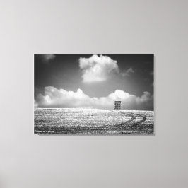 Haystacks en Tracks, beeldende kunst zwart-wit Canvas Afdruk