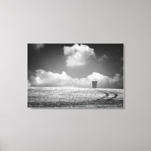 Haystacks en Tracks, beeldende kunst zwart-wit Canvas Afdruk (Voorkant)