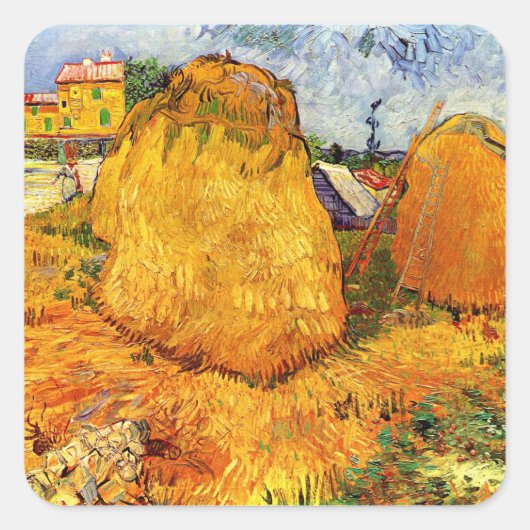 Haystacks in Provence door Vincent van Gogh Vierkante Sticker (Voorkant)