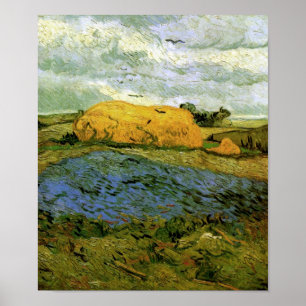 Haystacks onder de naam Rainy Sky Van Gogh Fine Ar Poster