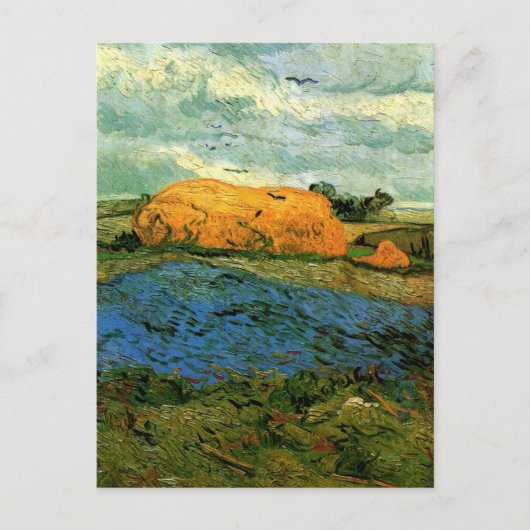 Haystacks onder een Rainy Sky van Vincent van Gogh Briefkaart (Voorkant)