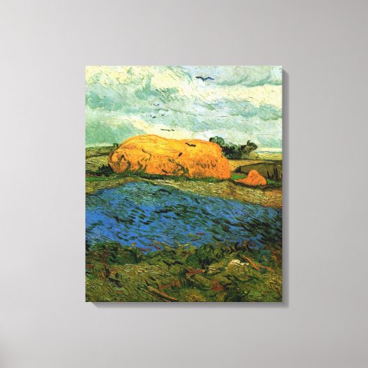 Haystacks onder een Rainy Sky van Vincent van Gogh Canvas Afdruk (Voorkant)