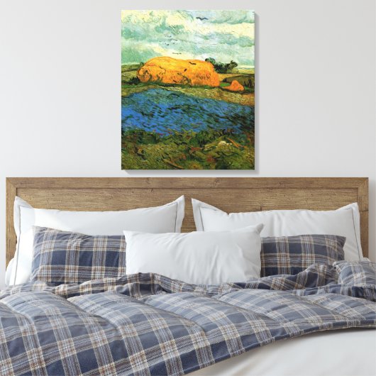 Haystacks onder een Rainy Sky van Vincent van Gogh Canvas Afdruk (Insitu (Slaapkamer))