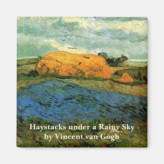 Haystacks onder een Rainy Sky van Vincent van Gogh Magneet (Voorkant)