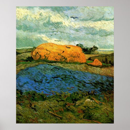 Haystacks onder een Rainy Sky van Vincent van Gogh Poster (Voorkant)