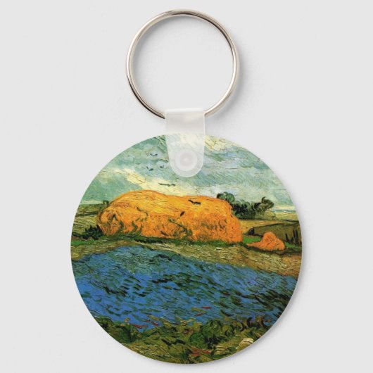Haystacks onder een Rainy Sky van Vincent van Gogh Sleutelhanger (Voorkant)