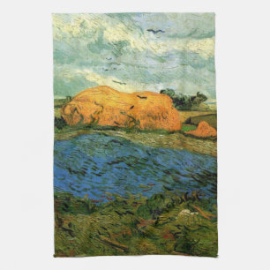Haystacks onder een Rainy Sky van Vincent van Gogh Theedoek