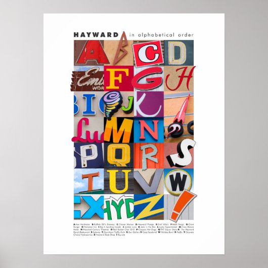 Hayward in Alfabetical Order Poster 18x24 (Voorkant)