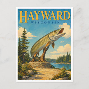 Hayward Wisconsin Musky-standbeeld GeoSaga Briefkaart