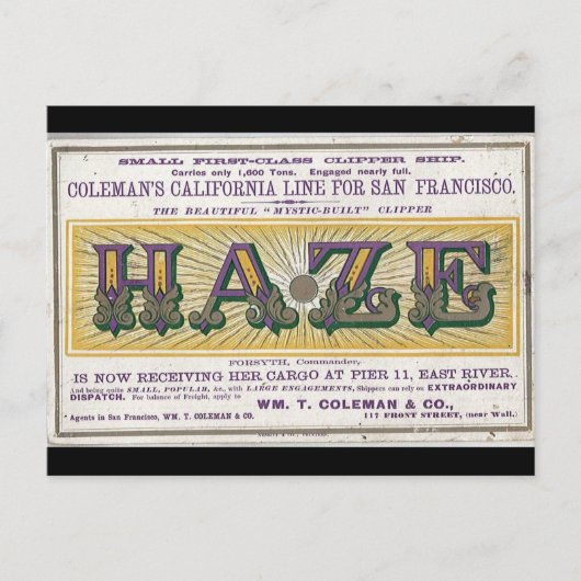 Haze Clipper zeilschip 1900 Briefkaart (Voorkant)