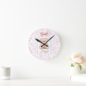 Hazel | Aangepaste Roze Teddybeer Nursery Design Ronde Klok (Huis)