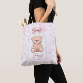 Hazel | Aangepaste Roze Teddybeer Nursery Design Tote Bag (Dichtbij)