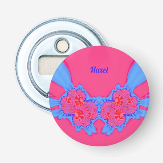 HAZEL ~ Blauw Roze 3D Fractal ~  Button Flesopener (Voorkant)