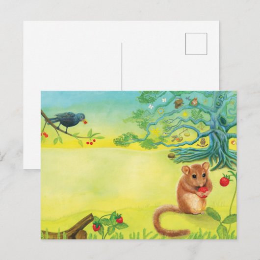 Hazel Dormouse Eet Wilde aardbei Briefkaart (Voorkant / Achterkant)