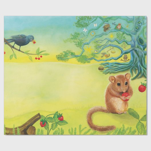 Hazel Dormouse Eet Wilde aardbei Cadeaupapier (Vlak)