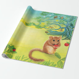 Hazel Dormouse Eet Wilde aardbei Cadeaupapier
