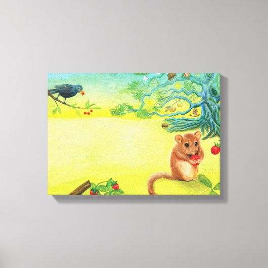 Hazel Dormouse Eet Wilde aardbei Canvas Afdruk (Voorkant)