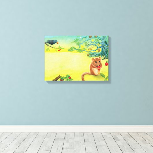 Hazel Dormouse Eet Wilde aardbei Canvas Afdruk (Insitu (Houten vloer))