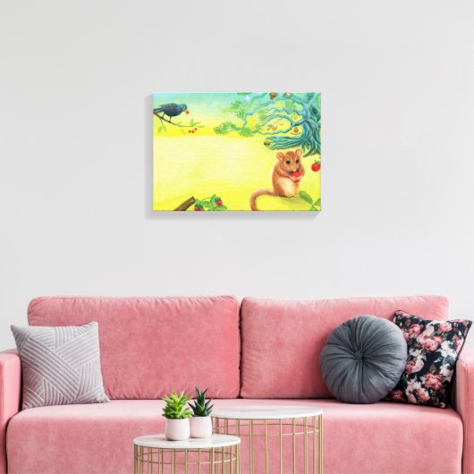 Hazel Dormouse Eet Wilde aardbei Canvas Afdruk (Insitu (Woonkamer))