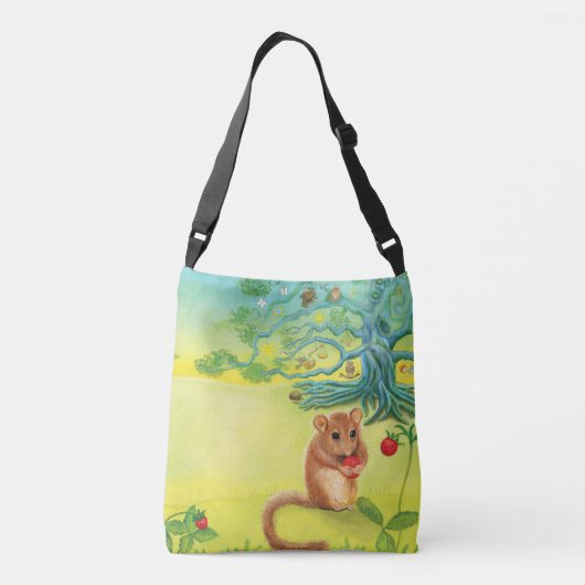 Hazel Dormouse Eet Wilde aardbei Crossbody Tas (Achterkant)