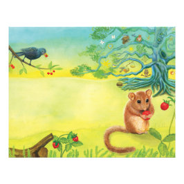 Hazel Dormouse Eet Wilde aardbei Foto Afdruk