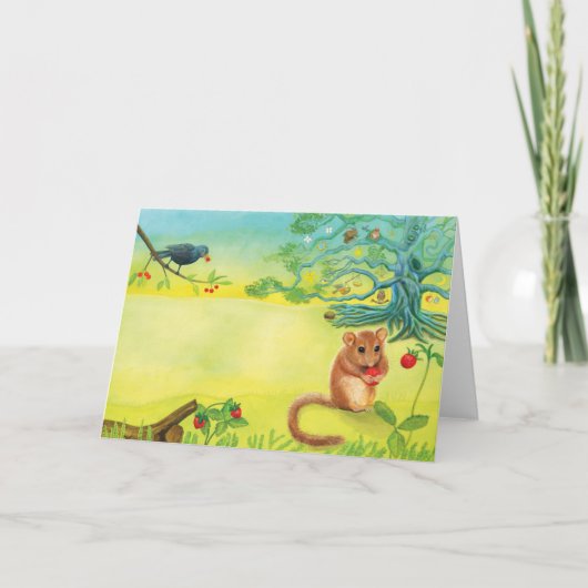 Hazel Dormouse Eet Wilde aardbei Kaart (Voorkant)