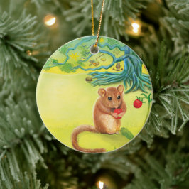 Hazel Dormouse Eet Wilde aardbei Keramisch Ornament
