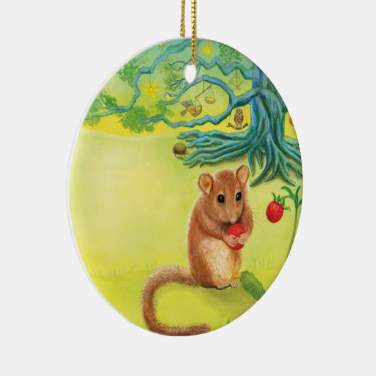 Hazel Dormouse Eet Wilde aardbei Keramisch Ornament (Rechts)