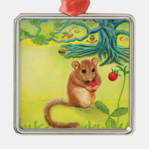 Hazel Dormouse Eet Wilde aardbei Metalen Ornament
