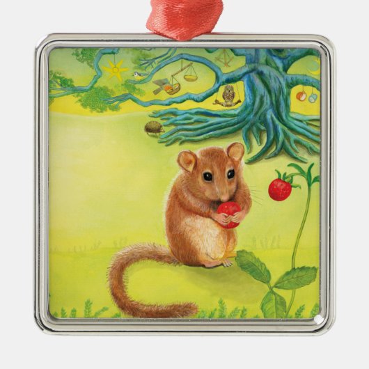 Hazel Dormouse Eet Wilde aardbei Metalen Ornament (Voorkant)