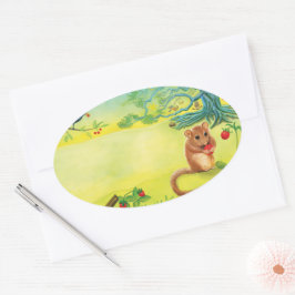 Hazel Dormouse Eet Wilde aardbei Ovale Sticker