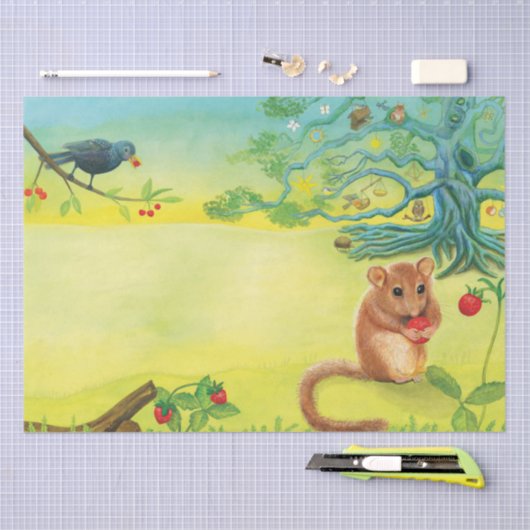 Hazel Dormouse Eet Wilde aardbei Tissuepapier (Craft)