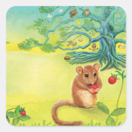 Hazel Dormouse Eet Wilde aardbei Vierkante Sticker