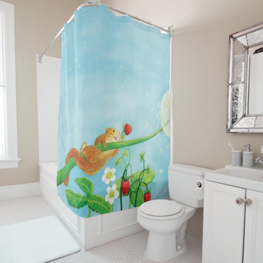 Hazel Dormouse Klimmen een Paardenbloem Bal Douchegordijn (In situ)