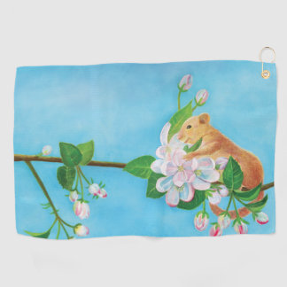 Hazel Dormouse op een bloeiende tak Golfhanddoek