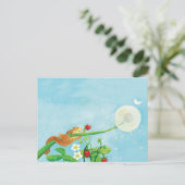 Hazel Dormouse, wilde aardbeien en dandelionpuff Briefkaart (Staand voorkant)